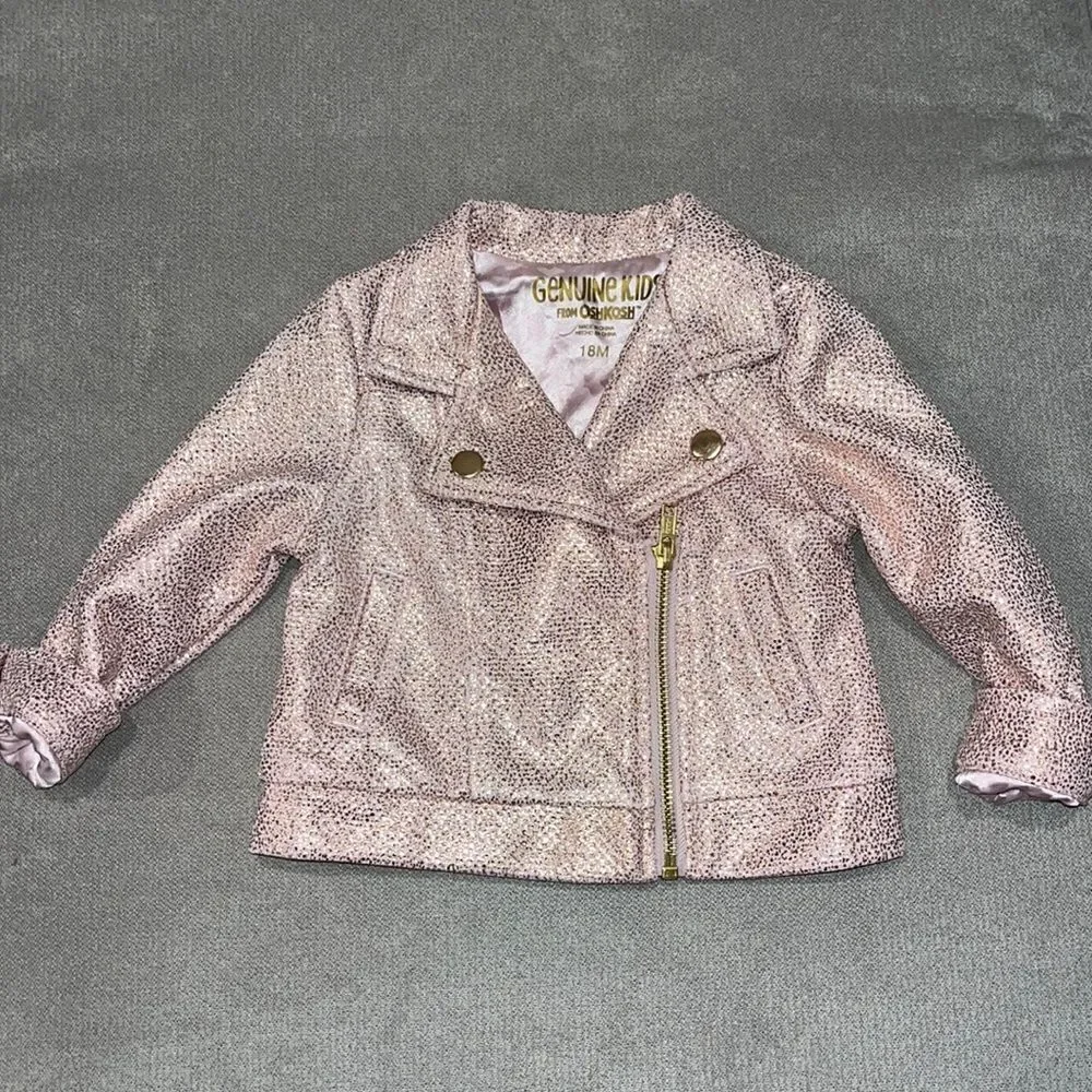 Genuine Kids by Oshkosh pink sparkly metallic jacket w/ pockets, zip closure.